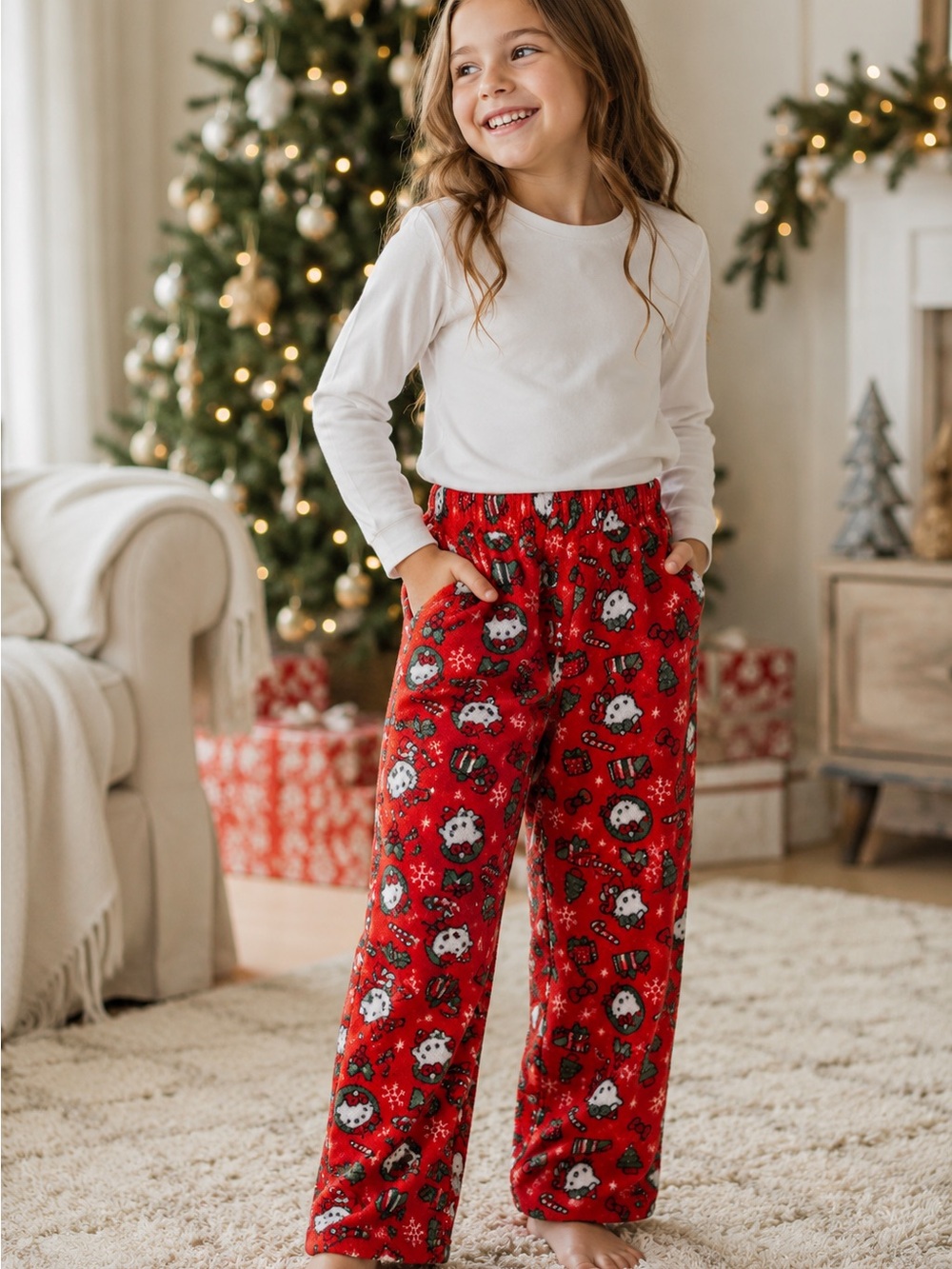 Hello Kitty Christmas fleece pajamas or holiday lounge pants🎅🏻🌲size Medium NWOT